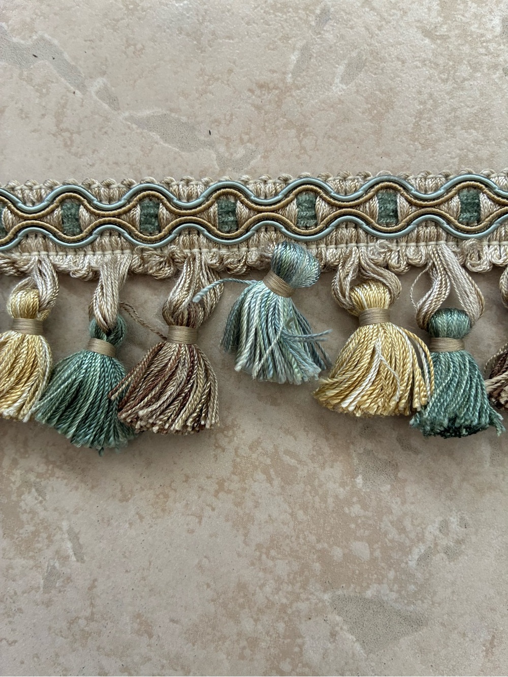 Decorative Tassel Trim by Conso, beige, blue, gold, green - Picture 3 of 10